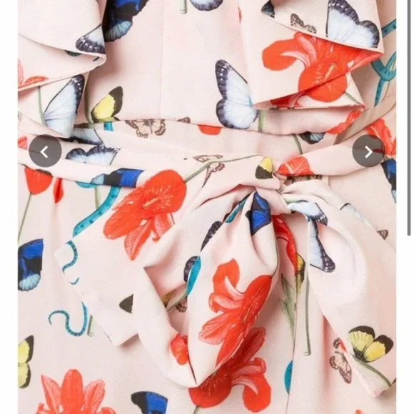 BORGO DE NOR Women's Pink Butterfly Print Ruffle Maxi Dress Size 12 - Picture 3 of 15